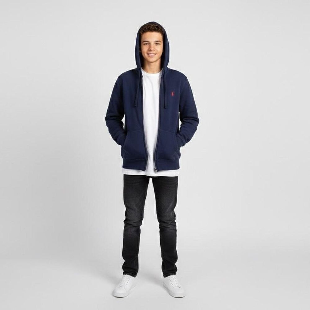 Polo Ralph Lauren Boys Large 14-16 Full-Zip Hoodie Navy Blue Red Pony Preppy